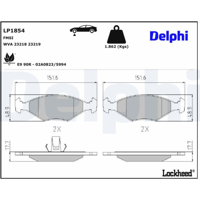 Delphi LP1854 Bremsbelagsatz, Scheibenbremse Delphi LP1854 Bremsbelagsatz, Scheibenbremse
