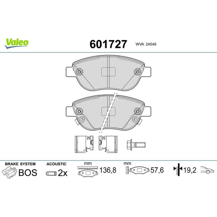 Valeo 601727 Bremsbelagsatz, Scheibenbremse