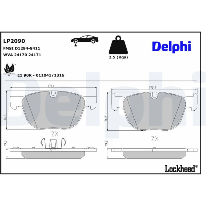 Delphi LP2090 Bremsbelagsatz, Scheibenbremse Delphi LP2090 Bremsbelagsatz, Scheibenbremse