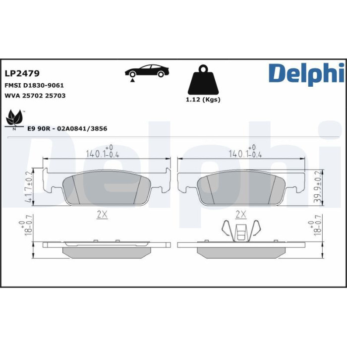 Delphi LP2479 Bremsbelagsatz, Scheibenbremse