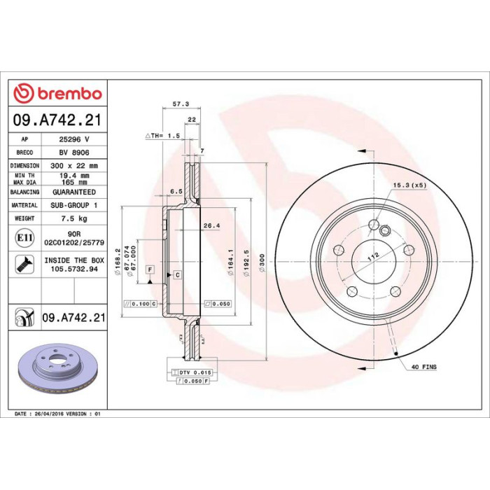 Brembo 09.A742.21 Bremsscheibe PRIME LINE - UV Coated Brembo 09.A742.21 Bremsscheibe PRIME LINE - UV Coated