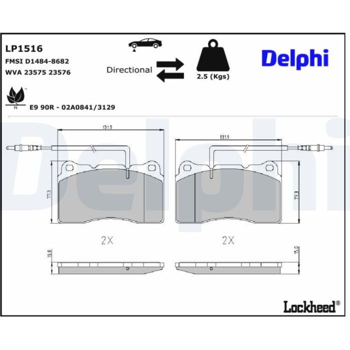 Delphi LP1516 Bremsbelagsatz, Scheibenbremse Delphi LP1516 Bremsbelagsatz, Scheibenbremse