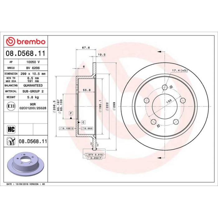 Brembo 08.D568.11 Bremsscheibe PRIME LINE - UV Coated
