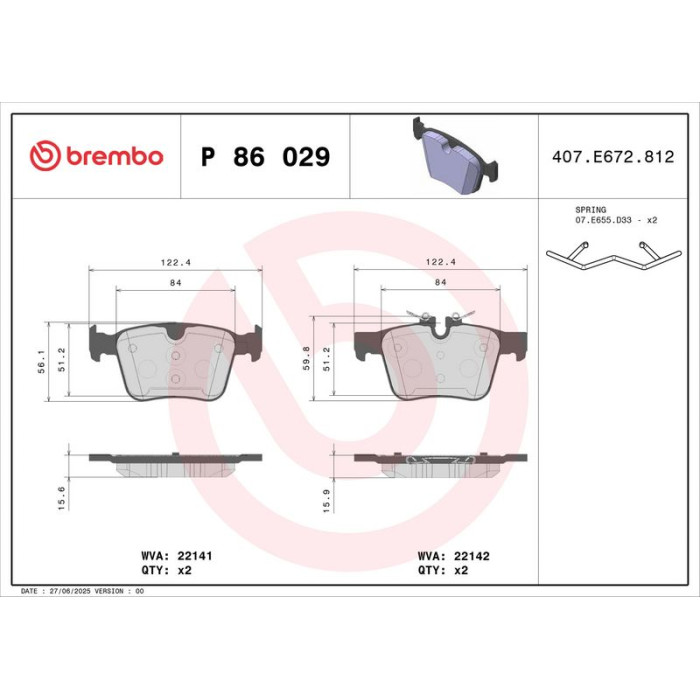 Brembo P 86 029 Bremsbelagsatz, Scheibenbremse PRIME LINE