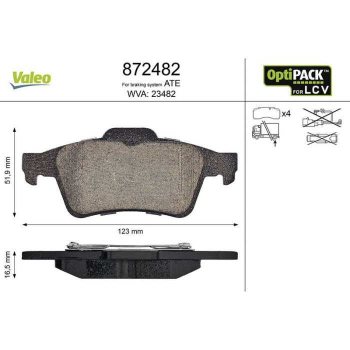 Valeo 872482 Bremsbelagsatz, Scheibenbremse OPTIPACK for LCV Valeo 872482 Bremsbelagsatz, Scheibenbremse OPTIPACK for LCV