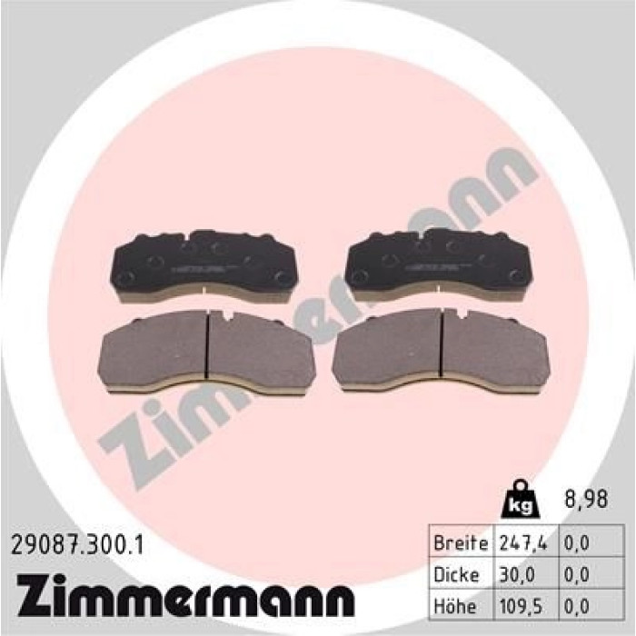 Zimmermann 29087.300.1 Bremsbelagsatz, Scheibenbremse Zimmermann 29087.300.1 Bremsbelagsatz, Scheibenbremse