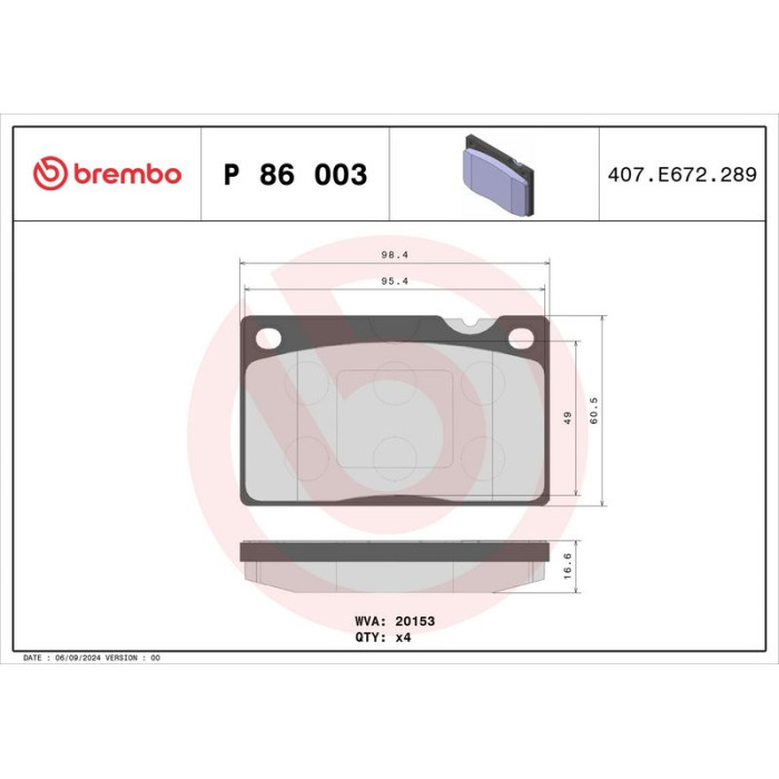 Brembo P 86 003 Bremsbelagsatz, Scheibenbremse PRIME LINE Brembo P 86 003 Bremsbelagsatz, Scheibenbremse PRIME LINE