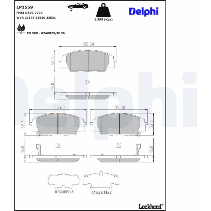 Delphi LP1559 Bremsbelagsatz, Scheibenbremse Delphi LP1559 Bremsbelagsatz, Scheibenbremse
