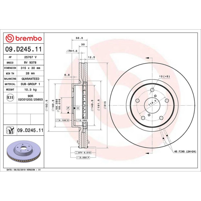 Brembo 09.D245.11 Bremsscheibe PRIME LINE - UV Coated Brembo 09.D245.11 Bremsscheibe PRIME LINE - UV Coated