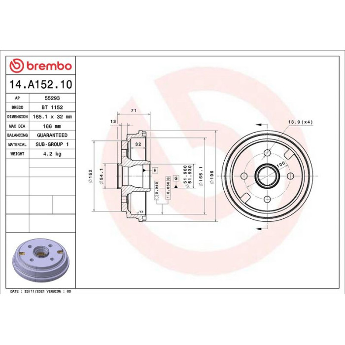 Brembo 14.A152.10 Bremstrommel ESSENTIAL LINE Brembo 14.A152.10 Bremstrommel ESSENTIAL LINE