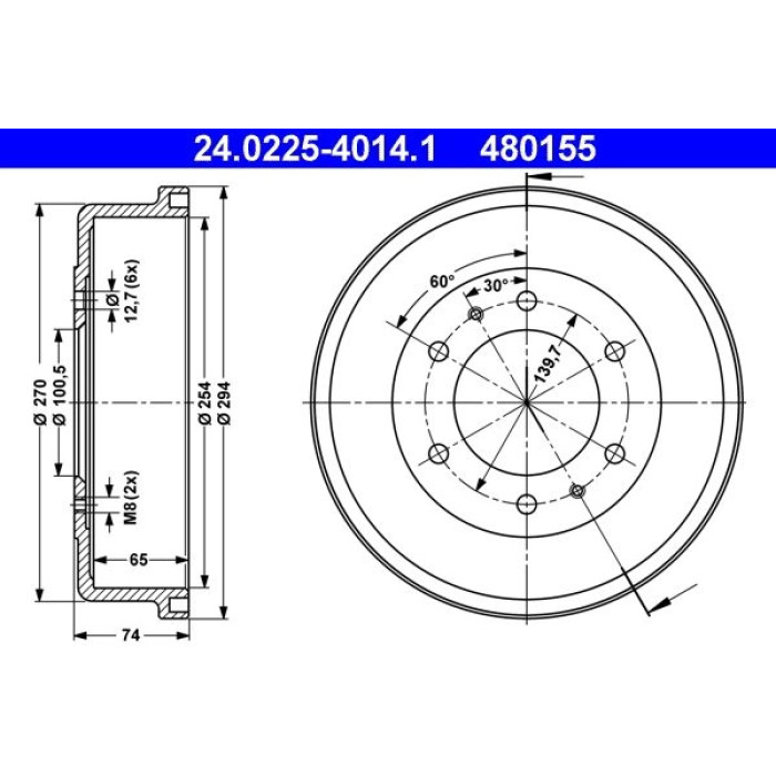 ATE 24.0225-4014.1 Bremstrommel ATE 24.0225-4014.1 Bremstrommel