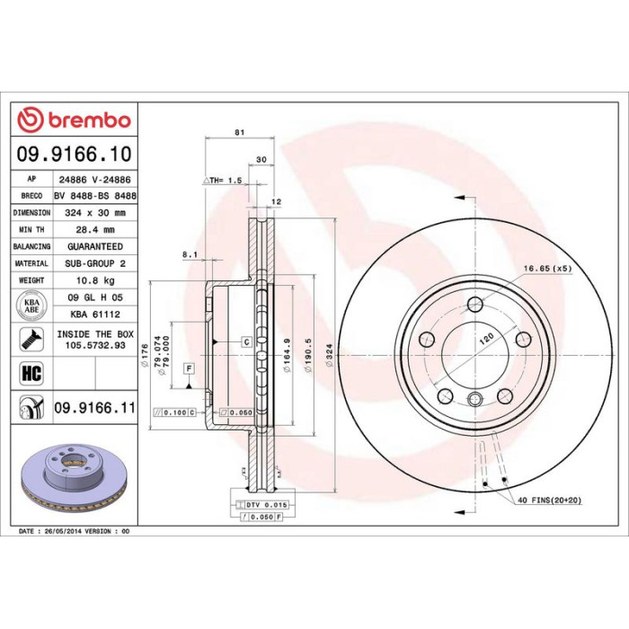 Brembo 09.9166.10 Bremsscheibe PRIME LINE Brembo 09.9166.10 Bremsscheibe PRIME LINE