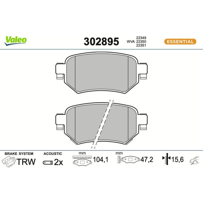 Valeo 302895 Bremsbelagsatz, Scheibenbremse ESSENTIAL Valeo 302895 Bremsbelagsatz, Scheibenbremse ESSENTIAL