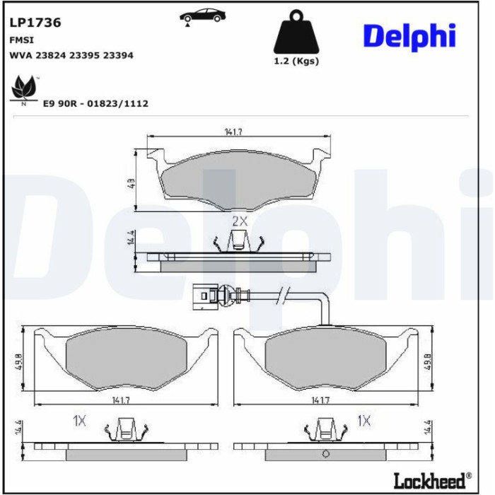 Delphi LP1736 Bremsbelagsatz, Scheibenbremse Delphi LP1736 Bremsbelagsatz, Scheibenbremse