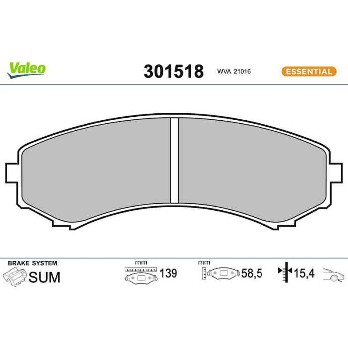 Valeo 301518 Bremsbelagsatz, Scheibenbremse ESSENTIAL Valeo 301518 Bremsbelagsatz, Scheibenbremse ESSENTIAL