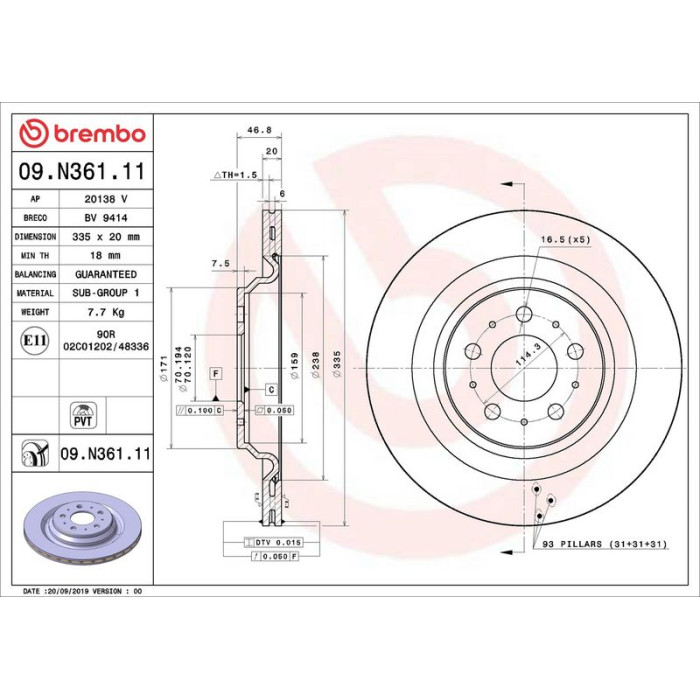 Brembo 09.N361.11 Bremsscheibe PRIME LINE - UV Coated