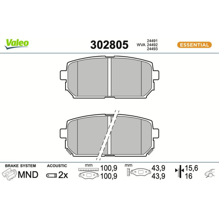 Valeo 302805 Bremsbelagsatz, Scheibenbremse ESSENTIAL Valeo 302805 Bremsbelagsatz, Scheibenbremse ESSENTIAL