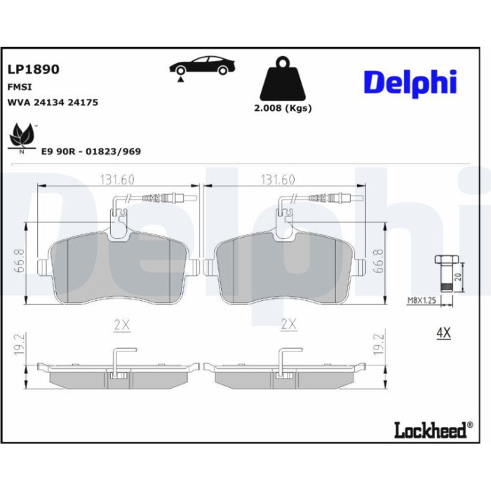 Delphi LP1890 Bremsbelagsatz, Scheibenbremse Delphi LP1890 Bremsbelagsatz, Scheibenbremse