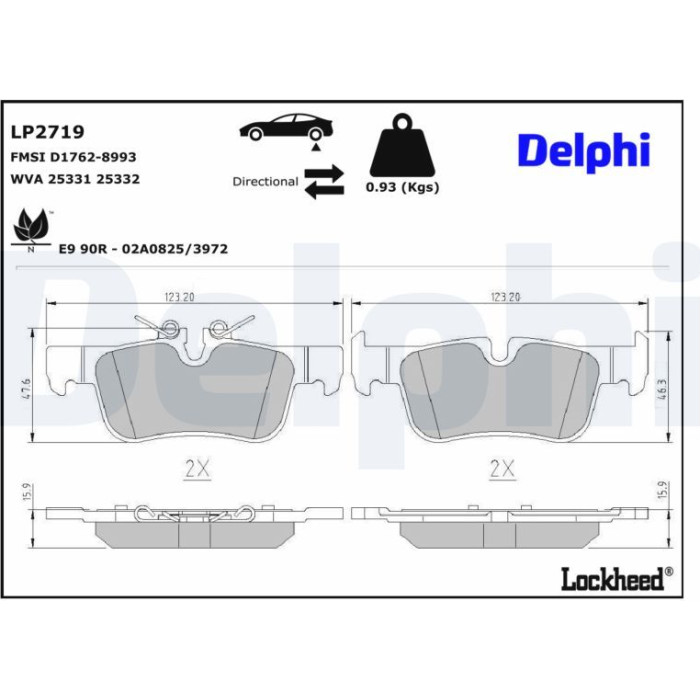 Delphi LP2719 Bremsbelagsatz, Scheibenbremse Delphi LP2719 Bremsbelagsatz, Scheibenbremse