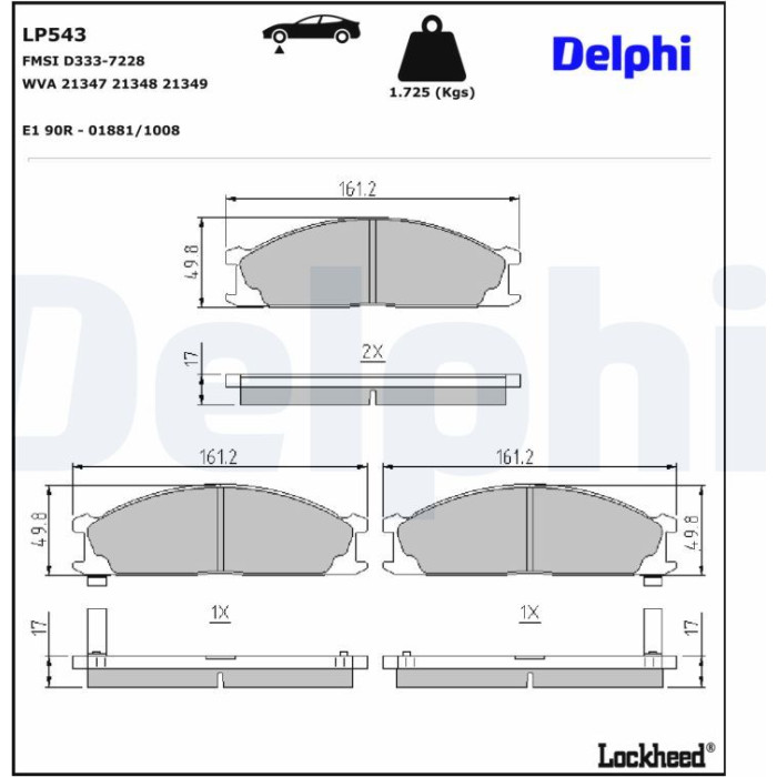 Delphi LP543 Bremsbelagsatz, Scheibenbremse Delphi LP543 Bremsbelagsatz, Scheibenbremse
