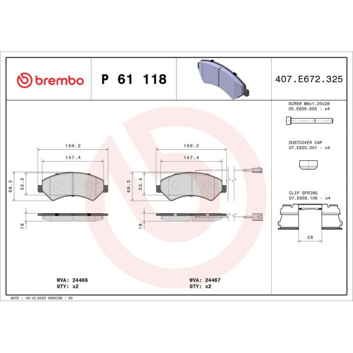 Brembo P 61 118 Bremsbelagsatz, Scheibenbremse PRIME LINE Brembo P 61 118 Bremsbelagsatz, Scheibenbremse PRIME LINE