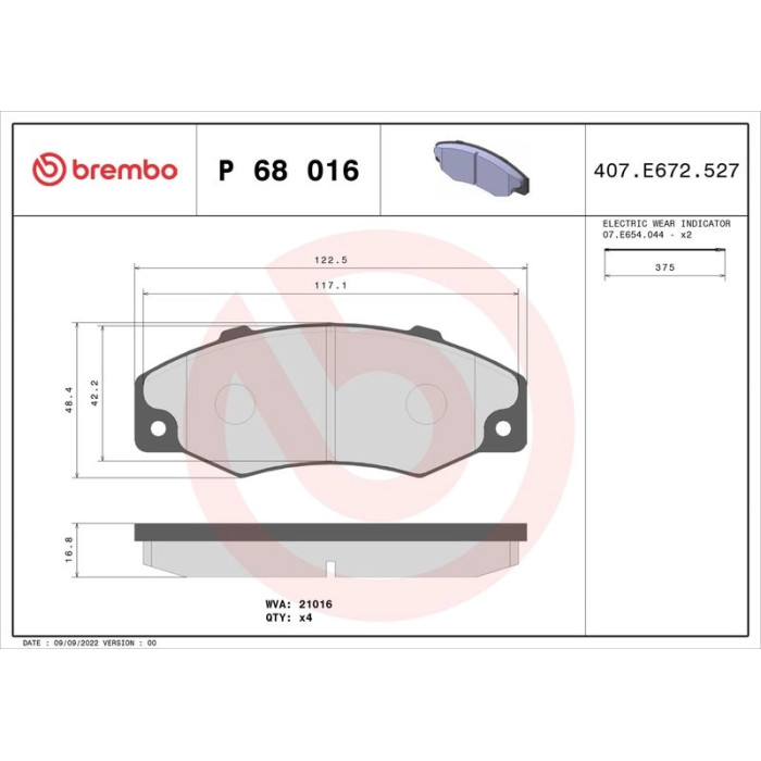 Brembo P 68 016 Bremsbelagsatz, Scheibenbremse PRIME LINE Brembo P 68 016 Bremsbelagsatz, Scheibenbremse PRIME LINE