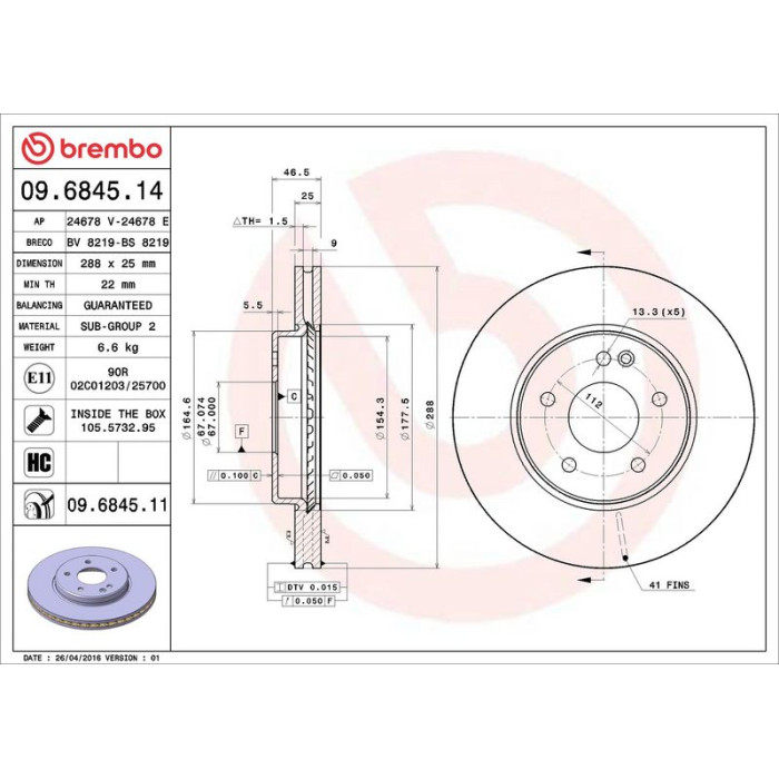 Brembo 09.6845.11 Bremsscheibe PRIME LINE - UV Coated Brembo 09.6845.11 Bremsscheibe PRIME LINE - UV Coated