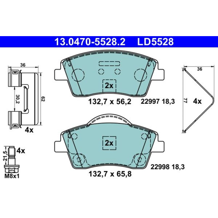 ATE 13.0470-5528.2 Bremsbelagsatz, Scheibenbremse Ceramic ATE 13.0470-5528.2 Bremsbelagsatz, Scheibenbremse Ceramic