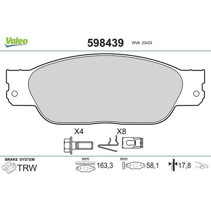 Valeo 598439 Bremsbelagsatz, Scheibenbremse