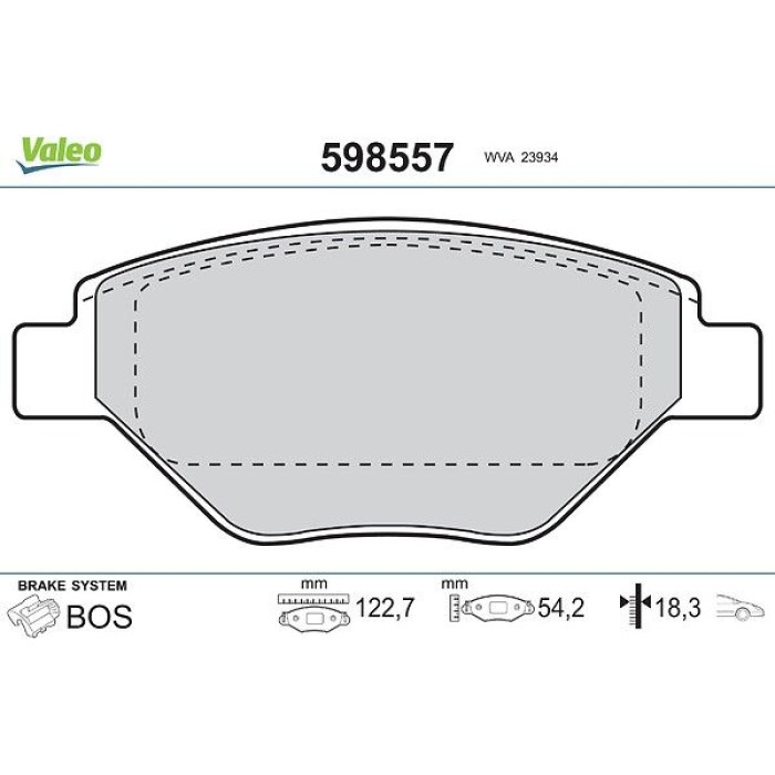 Valeo 598557 Bremsbelagsatz, Scheibenbremse