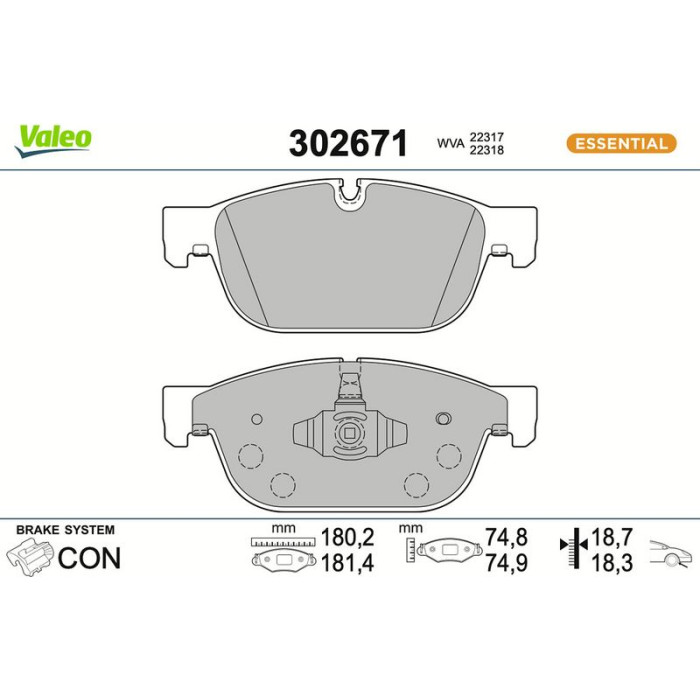 Valeo 302671 Bremsbelagsatz, Scheibenbremse ESSENTIAL Valeo 302671 Bremsbelagsatz, Scheibenbremse ESSENTIAL
