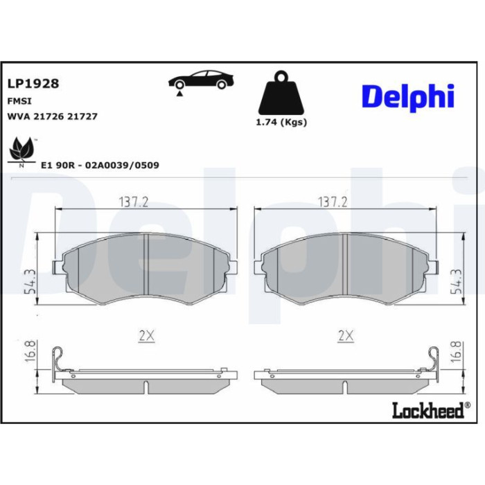 Delphi LP1928 Bremsbelagsatz, Scheibenbremse Delphi LP1928 Bremsbelagsatz, Scheibenbremse