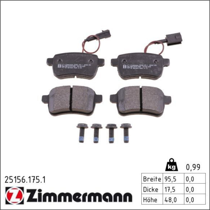 Zimmermann 25156.175.1 Bremsbelagsatz, Scheibenbremse
