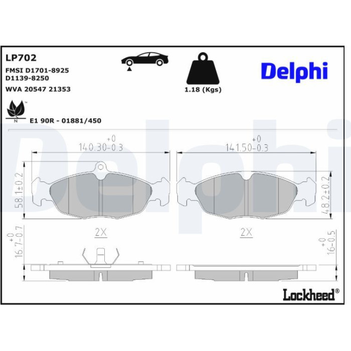 Delphi LP702 Bremsbelagsatz, Scheibenbremse Delphi LP702 Bremsbelagsatz, Scheibenbremse