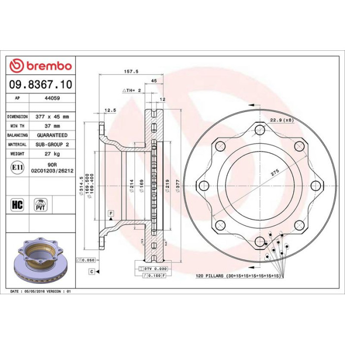 Brembo 09.8367.10 Bremsscheibe PRIME LINE Brembo 09.8367.10 Bremsscheibe PRIME LINE