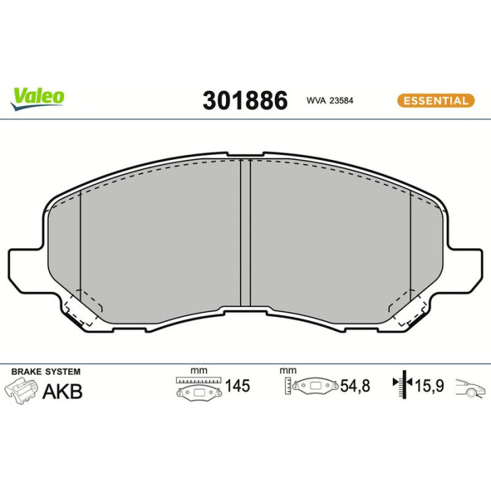 Valeo 301886 Bremsbelagsatz, Scheibenbremse ESSENTIAL Valeo 301886 Bremsbelagsatz, Scheibenbremse ESSENTIAL