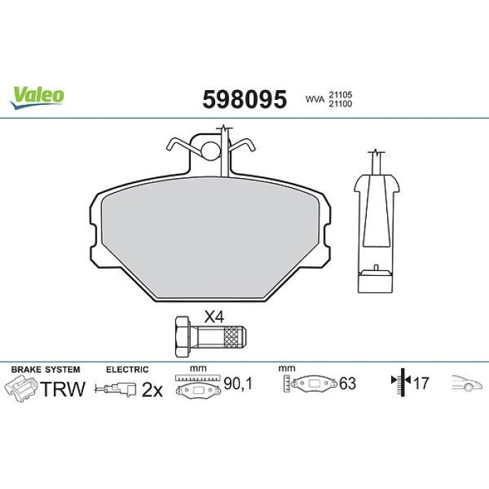 Valeo 598095 Bremsbelagsatz, Scheibenbremse Valeo 598095 Bremsbelagsatz, Scheibenbremse