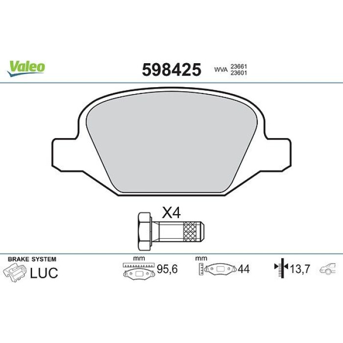 Valeo 598425 Bremsbelagsatz, Scheibenbremse Valeo 598425 Bremsbelagsatz, Scheibenbremse