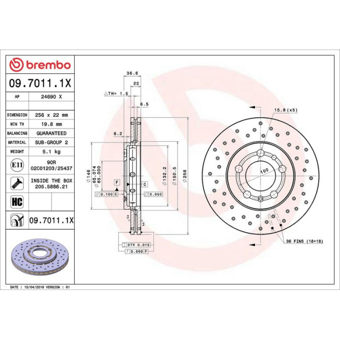 Brembo 09.7011.1X Bremsscheibe XTRA LINE Brembo 09.7011.1X Bremsscheibe XTRA LINE