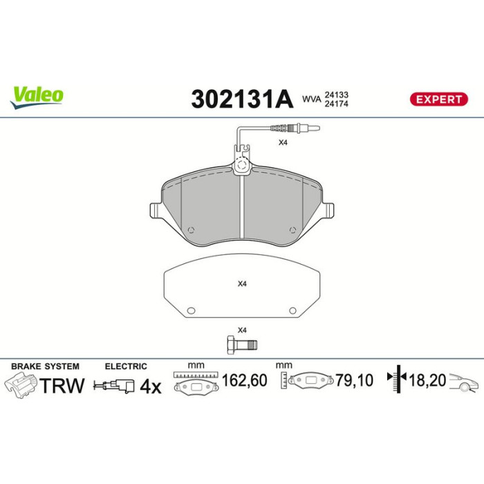 Valeo 302131A Bremsbelagsatz, Scheibenbremse EXPERT Valeo 302131A Bremsbelagsatz, Scheibenbremse EXPERT