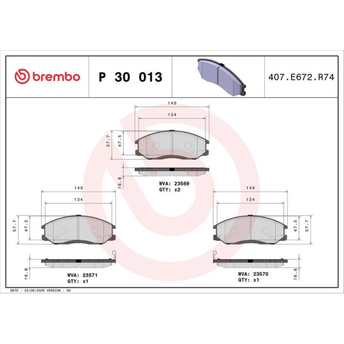 Brembo P 30 013 Bremsbelagsatz, Scheibenbremse PRIME LINE