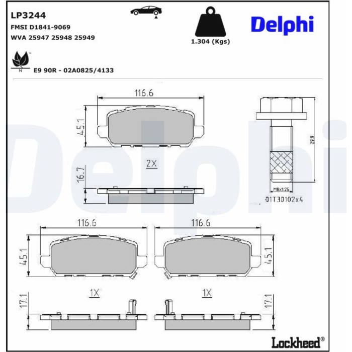 Delphi LP3244 Bremsbelagsatz, Scheibenbremse Delphi LP3244 Bremsbelagsatz, Scheibenbremse