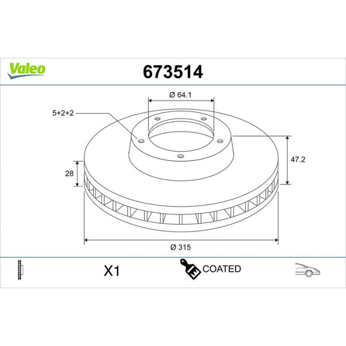 Valeo 673514 Bremsscheibe COATED Valeo 673514 Bremsscheibe COATED