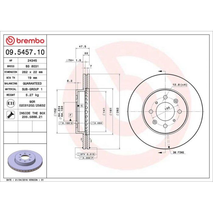 Brembo 09.5457.10 Bremsscheibe PRIME LINE