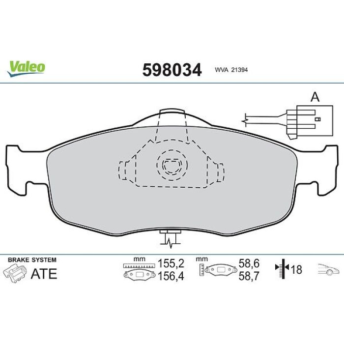 Valeo 598034 Bremsbelagsatz, Scheibenbremse Valeo 598034 Bremsbelagsatz, Scheibenbremse