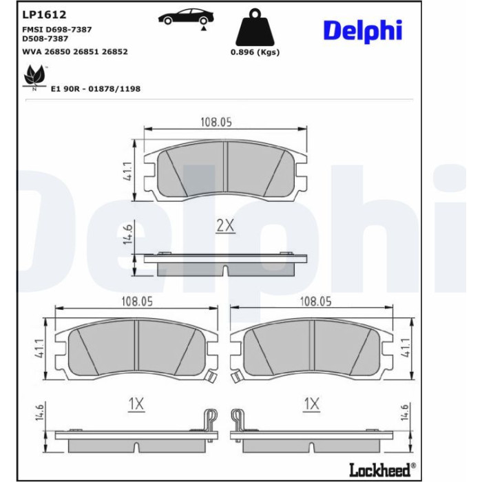 Delphi LP1612 Bremsbelagsatz, Scheibenbremse