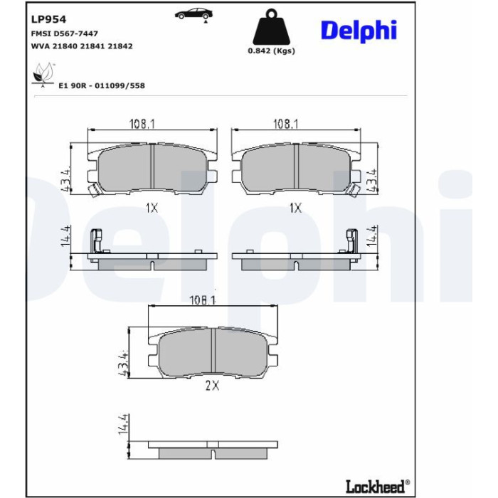 Delphi LP954 Bremsbelagsatz, Scheibenbremse Delphi LP954 Bremsbelagsatz, Scheibenbremse