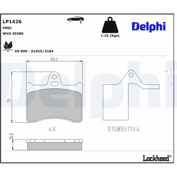 Delphi LP1426 Bremsbelagsatz, Scheibenbremse Delphi LP1426 Bremsbelagsatz, Scheibenbremse