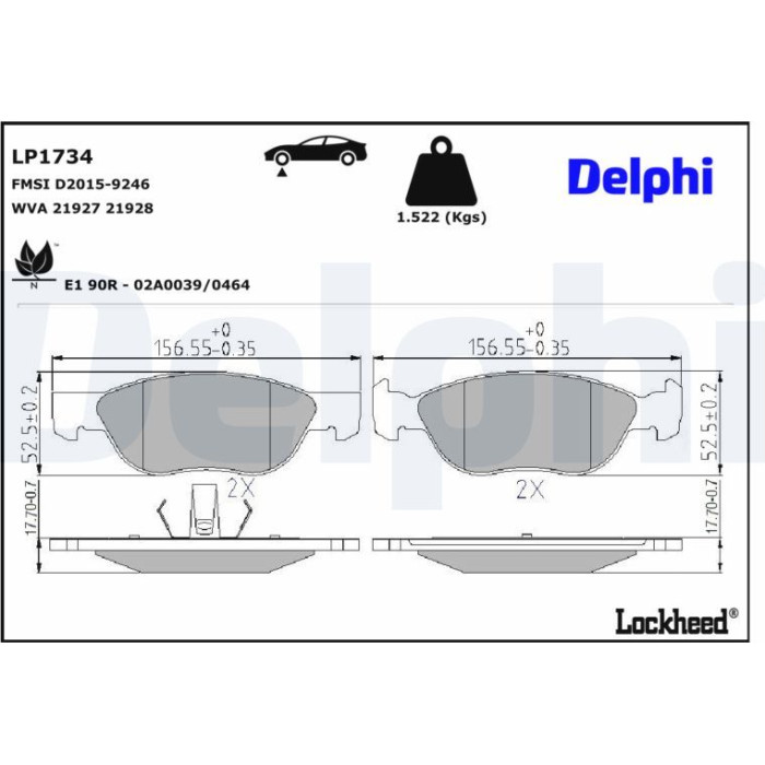 Delphi LP1734 Bremsbelagsatz, Scheibenbremse