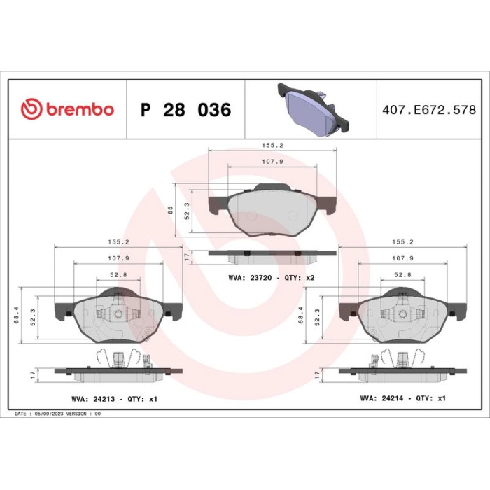 Brembo P 28 036 Bremsbelagsatz, Scheibenbremse PRIME LINE Brembo P 28 036 Bremsbelagsatz, Scheibenbremse PRIME LINE